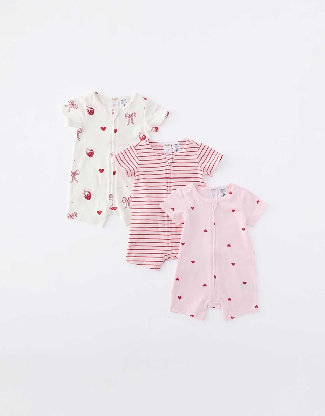 Cotton On Kids - The 3Pk Short Sleeve Zip Romper