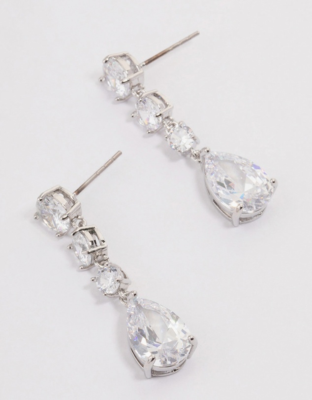 Lovisa - Silver Graduating Stone Pear Drop Earrings