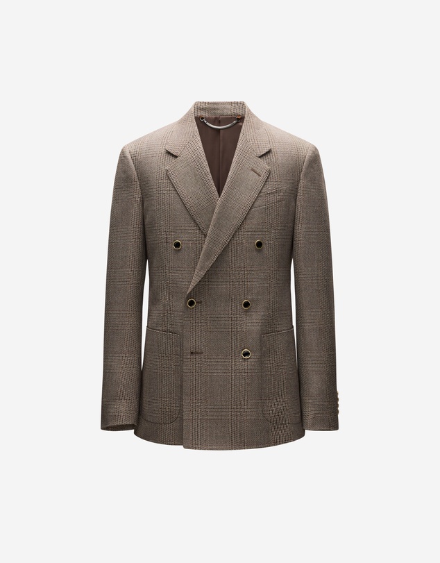 Calibre - Double-Breasted Glen Check Wool Blazer Mahogany