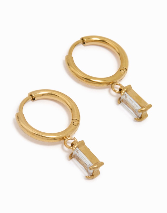 Lovisa - Waterproof Gold Plated Stainless Steel Baguette Diamante Huggie Earrings