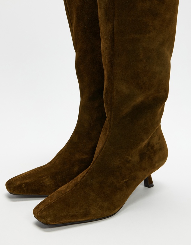 AERE - Maria Suede Knee High Kitten Heel Boots