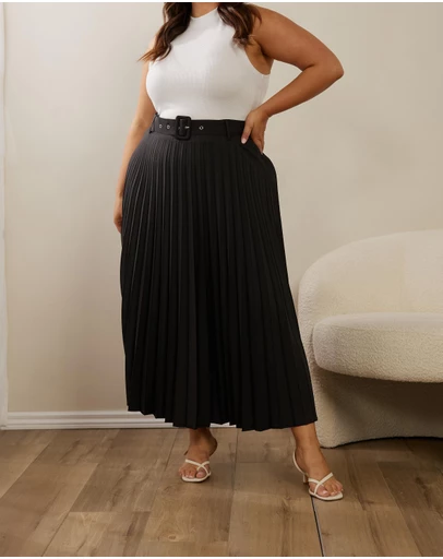 Atmos&Here Curvy - Hailey Pleated Belt Midi Skirt