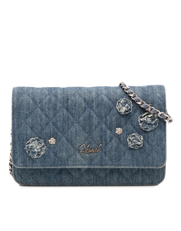 Pre-Loved by Azura Reborn - Pre-Loved Quilted Denim Camellia Wallet On Chain Denim