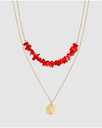 Elli Jewelry - Necklace Layer Platelets Coral Red 925 Silver Gold Plated