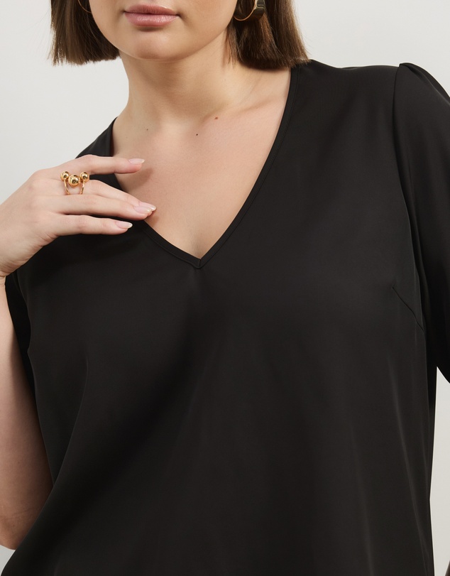 Atmos&Here Curvy - Aurelia V-Neck Puff Sleeve Blouse