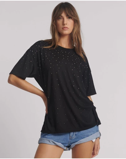 ONE TEASPOON - Studded Night Sky Linen Tee - Black