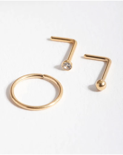 Lovisa - Surgical Steel Gold Stud Hoop Nose Pack