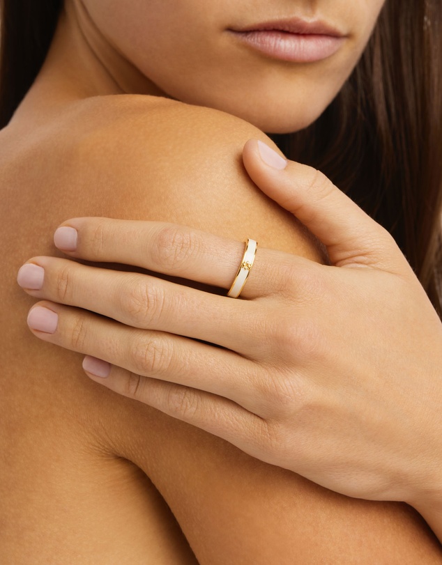 By Charlotte - Born to Bloom Enamel Ring - Bone
