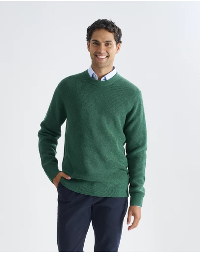3 Wise Men - 3 Wise Men Drake Crew Neck Wool Blend Knit - Green