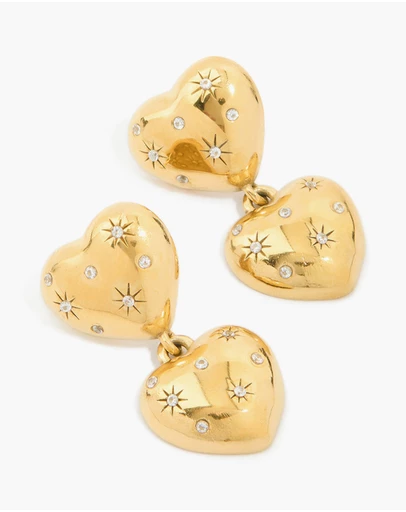 Lovisa - Waterproof Gold Plated Stainless Steel Double Chunky Heart Earrings