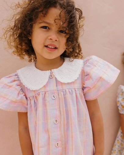 Huxbaby - Seaside Rainbow Stripe Lace Collar Dress - ICONIC EXCLUSIVE - Babies-Kids