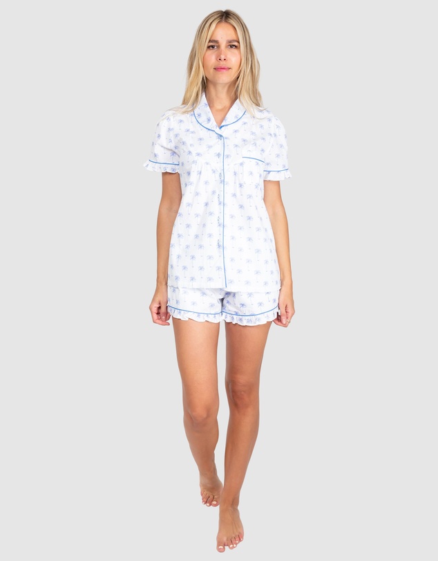 Sant And Abel - Women's Blue Palm Tree Short Sleeve Pajama Set