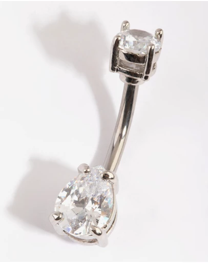 Lovisa - Titanium Pear Diamante Belly Bar