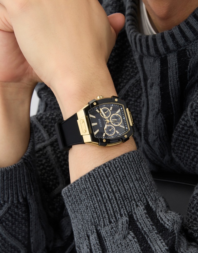 GUESS - GUESS Phoenix Mens Black Gold Tone Multi-function Watch