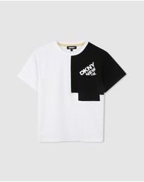 DKNY - Two-Tone Angled Logo Short Sleeve T-Shirt - Kids-Teens