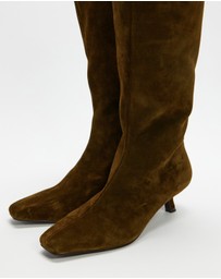 AERE - Maria Suede Knee High Kitten Heel Boots