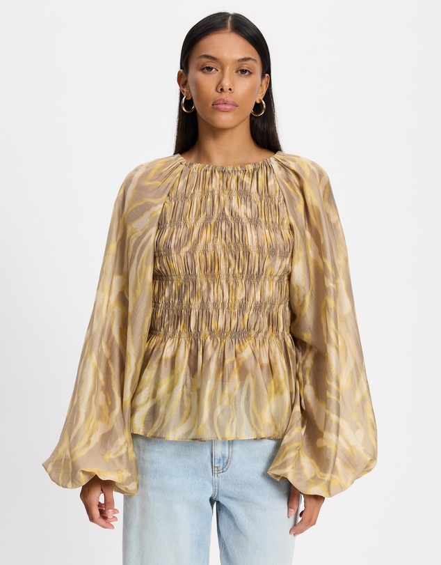 & Other Stories - Balloon-Sleeve Smocked Blouse