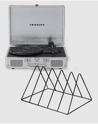 Crosley - Crosley Cruiser Bluetooth Portable Turntable - Silver + Gadhouse Vinyl Rack Bundle - Black