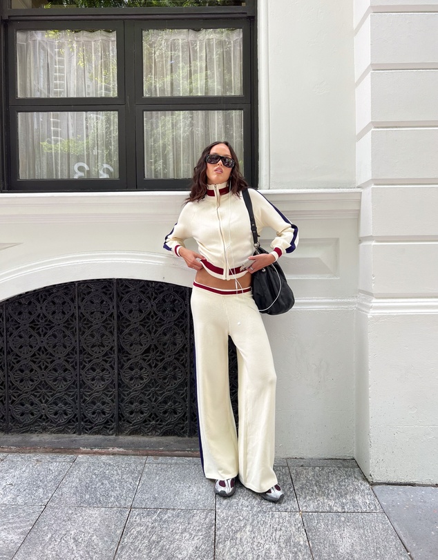 Beginning Boutique - Luna Cream Knit Jacquard Track Pants