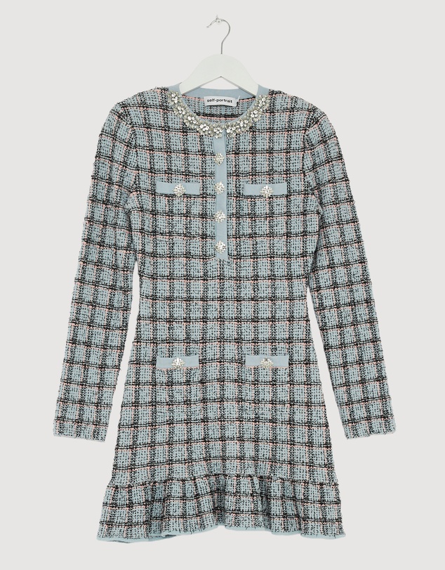 Revibe - Repaired Self Portrait Check Knit Mini Dress - AU 10