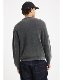 Black Noise White Rain - Scrawl Waffle Knit Jumper