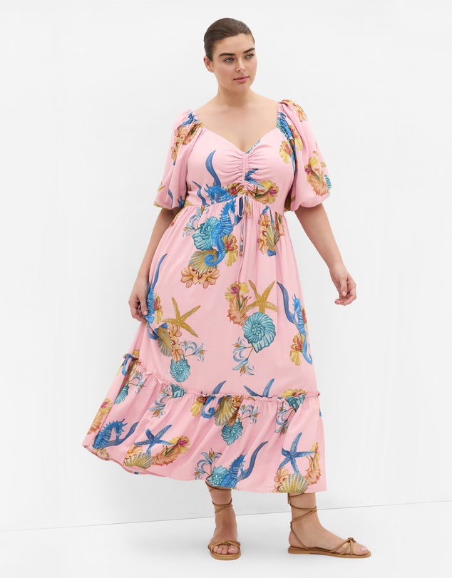 City Chic - Plus size Giselle Seahorse Print Maxi Dress - pink