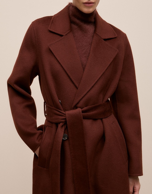 Trenery - Brushed Wool Double Breasted Coat in Espresso