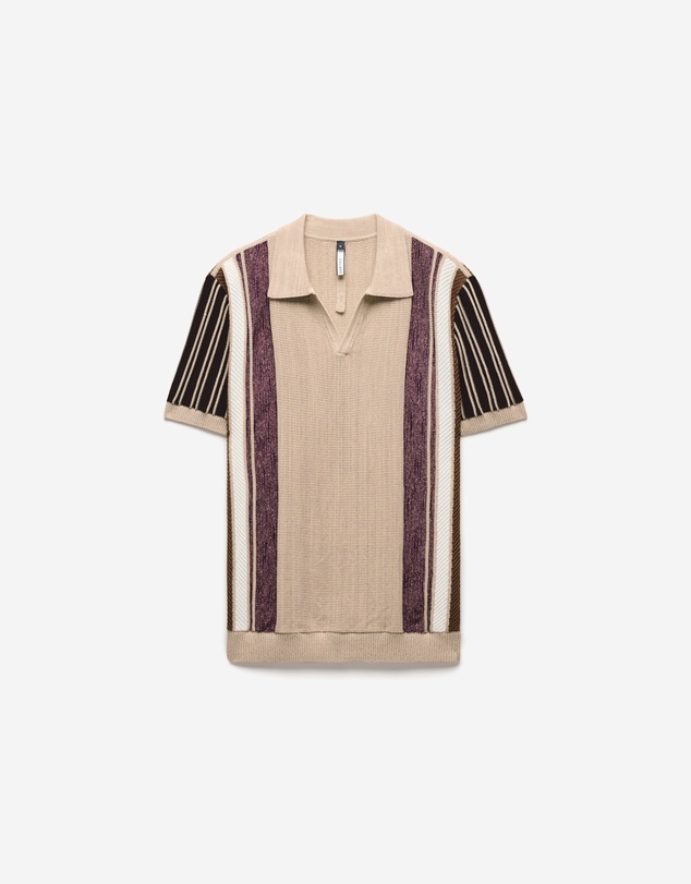 Calibre - Multi Stripe Knit Polo Natural