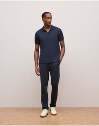 Trenery - Pique Monogram Short Sleeve Polo in Navy