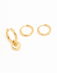 Lovisa - Waterproof Gold Plated Stainless Steel Heart Huggies & Classic Stud Earrings 3-Pack