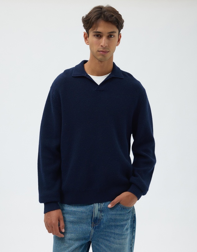 AERE - Wool Blend Chunky Knit Polo