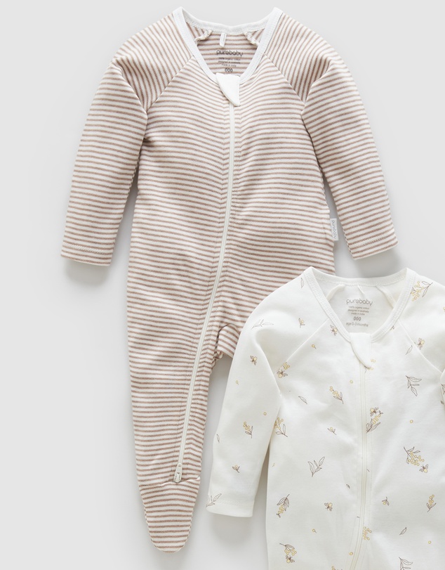 Purebaby - 2 Pack Zip Growsuit-Babies