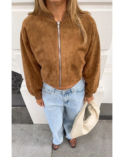 Beginning Boutique - Rebecca Tan Cuffed Suedette Bomber Jacket