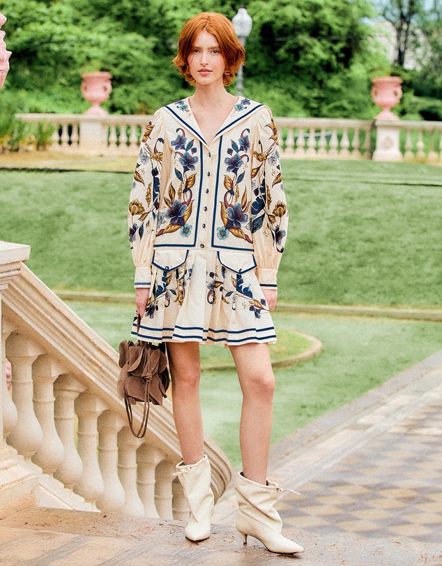 Farm Rio - Golden Nature Long Sleeve Mini Dress