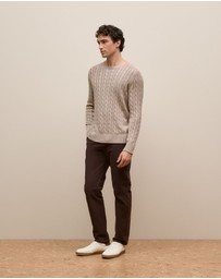 Trenery - Linen Cotton Cable Crew in Stone