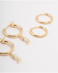 Lovisa - Gold Plated Brass Cubic Zirconia Baguette Hoop Earring 3-Pack