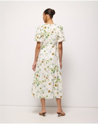 AERE - Clea Linen Puff Sleeve Midi Dress