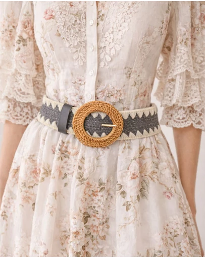 Miz Casa and Co - Black and Cream Rattan Woven Belt
