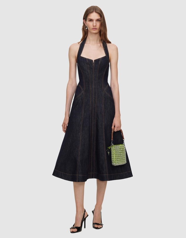 Self Portrait - Denim Halterneck Midi Dress
