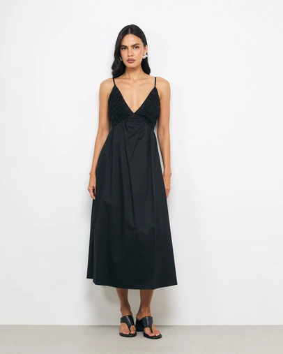 AERE - Tansy Shirred Bodice Midi Dress