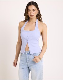 Subtitled - Saga Rib Button Halter Tank