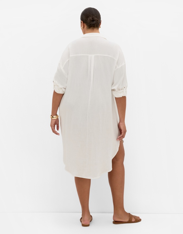 City Chic - Poolside Cover Up Midi Shirt - Ivory