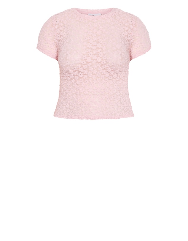City Chic - Plus size Shiloh Lace Short Sleeve Tee - heavenly pink