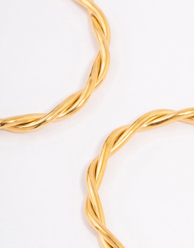 Lovisa - Waterproof Gold Plated Stainless Steel Medium Thin Twisted Hoop Earrings
