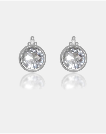 Georgini - Natural Aquamarine And Two Natural Diamond March Silver Earrings