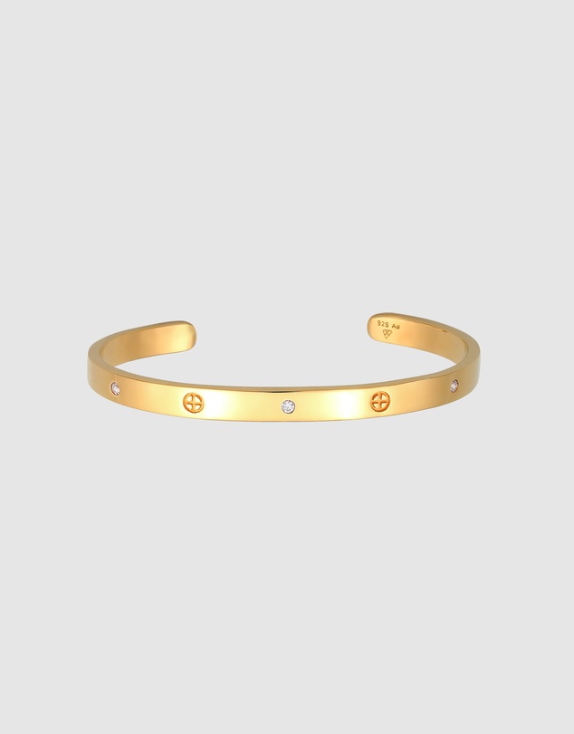 Elli Jewelry - Cross Zirconia Bangle in Gold-Plated 925 Silver