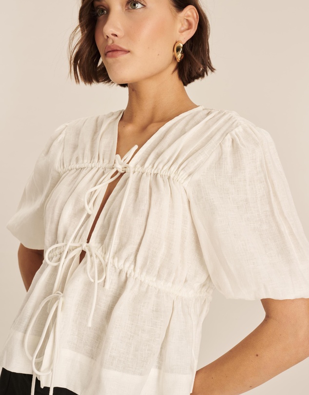 AERE - Linen Gathered Tie Front Top