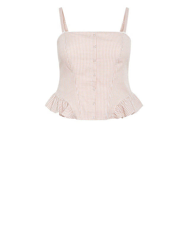 City Chic - Plus size Tessa Check Print Bustier Top - taupe