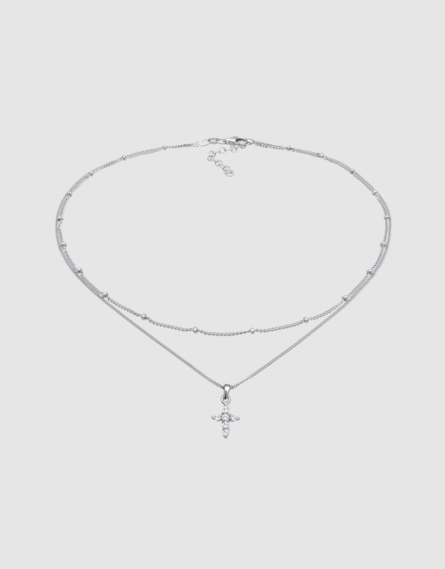 Elli Jewelry - Zirconia Cross Layer Necklace in 925 Silver