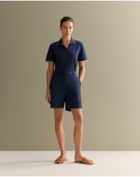 Trenery - Australian Cotton Pique Tipped Monogram Polo in Navy